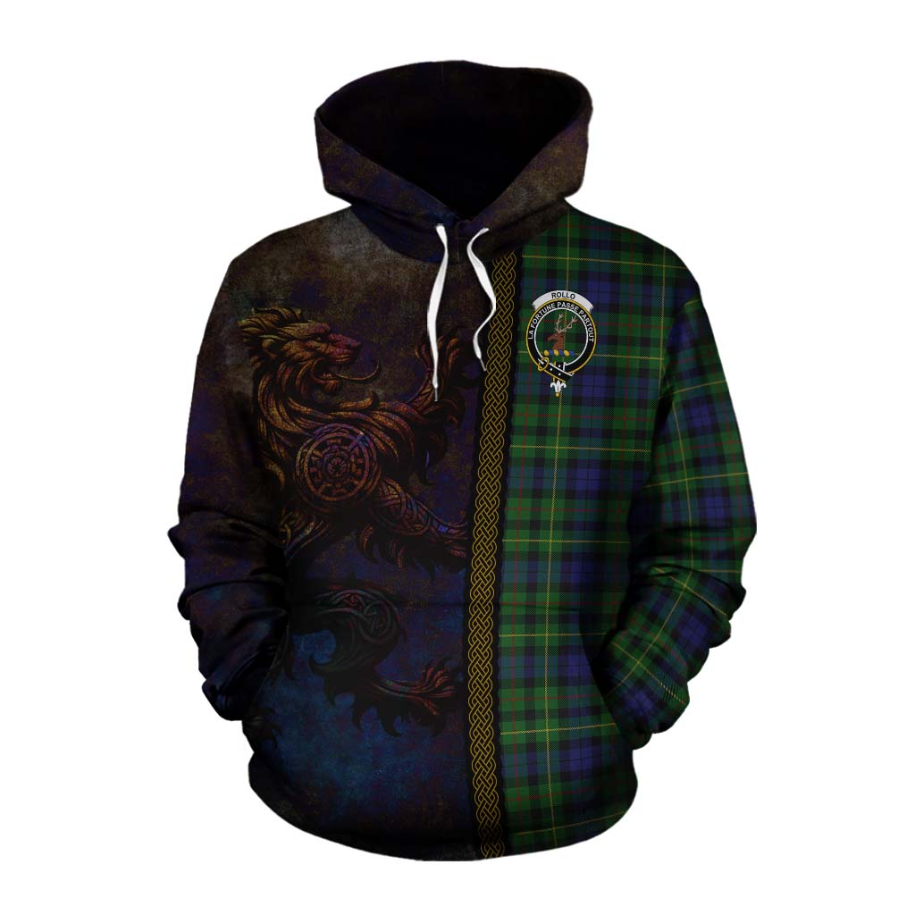 Tartan Vibes Clothing Rollo Tartan Family Crest Cotton Hoodie Alba Gu Brath Be Brave Lion Ancient Style
