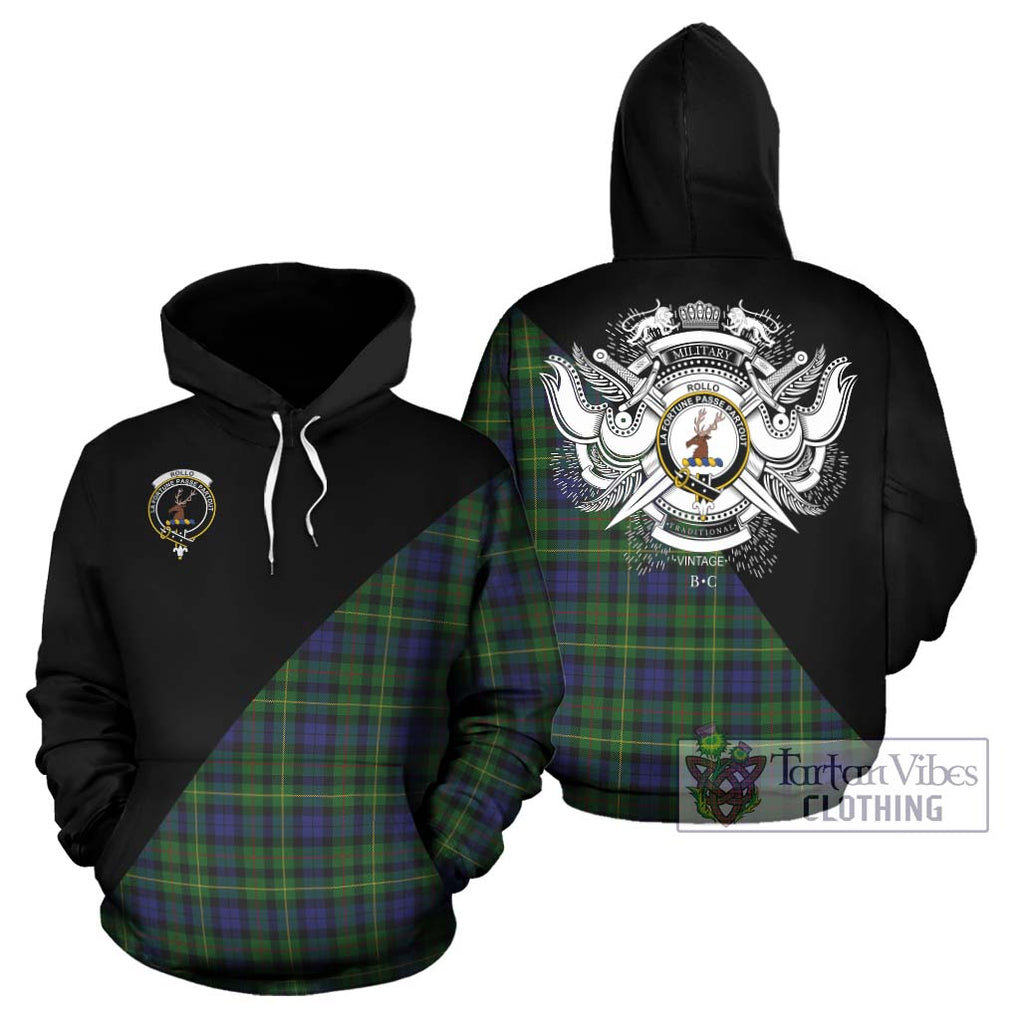 Rollo Tartan Hoodie with Family Crest and Military Logo Style Zip Hoodie - Tartanvibesclothing Shop