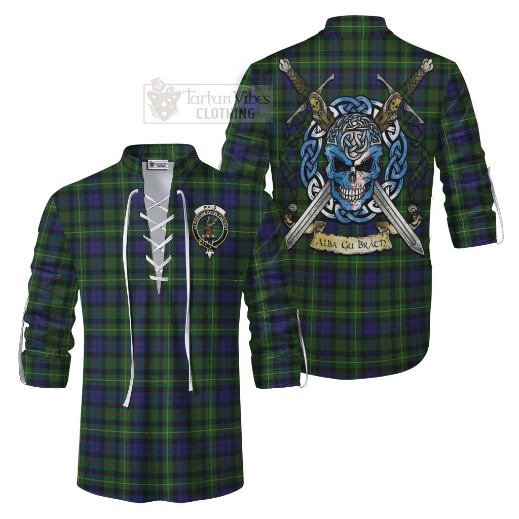 Tartan Vibes Clothing Rollo Tartan Ghillie Kilt Shirt with Family Crest Celtic Skull Style