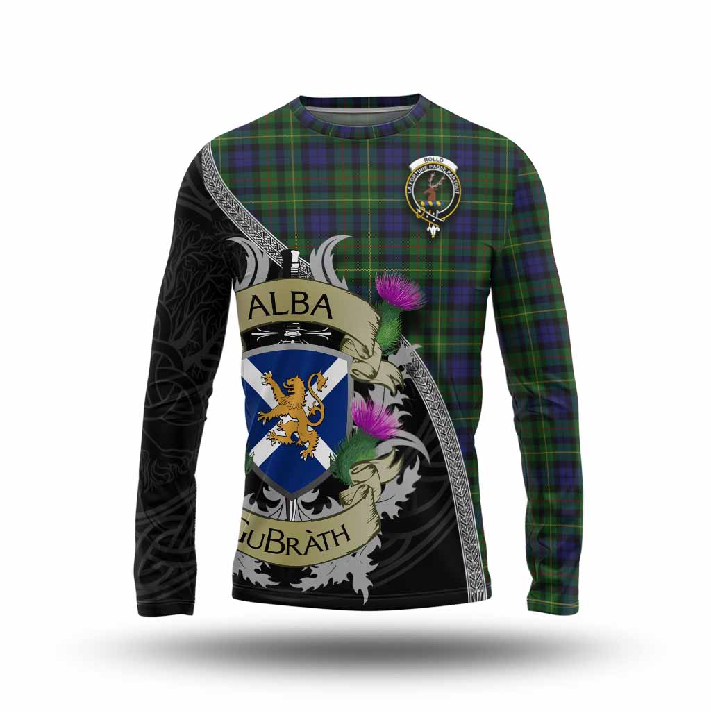 Tartan Vibes Clothing Rollo Tartan Family Crest Long Sleeve T-Shirt Lion Rampant Royal Thistle Shield Celtic Inspired