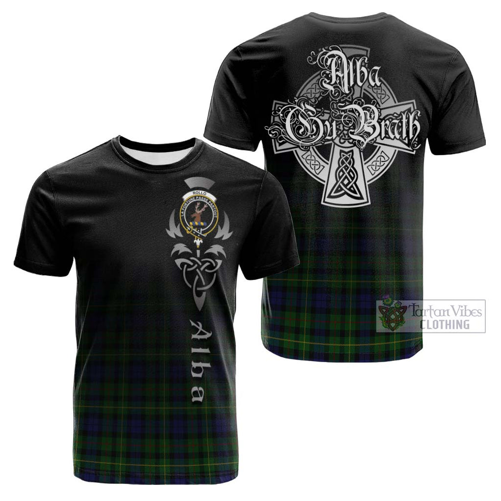 Tartan Vibes Clothing Rollo Tartan Cotton T-shirt Featuring Alba Gu Brath Family Crest Celtic Inspired