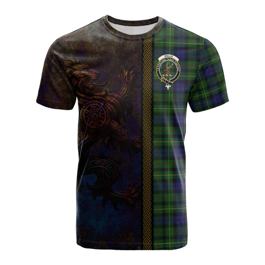 Tartan Vibes Clothing Rollo Tartan Family Crest Cotton T-shirt Alba Gu Brath Be Brave Lion Ancient Style