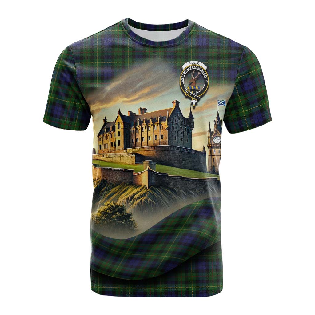 Tartan Vibes Clothing Rollo Tartan Family Crest Cotton T-shirt with Scottish Ancient Castle Style