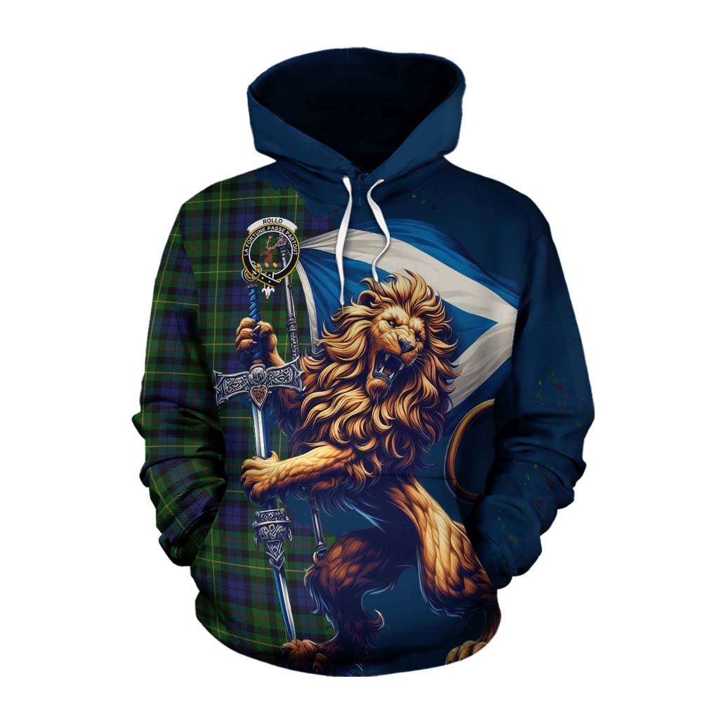 Tartan Vibes Clothing Rollo Tartan Family Crest Cotton Hoodie with Scottish Majestic Lion