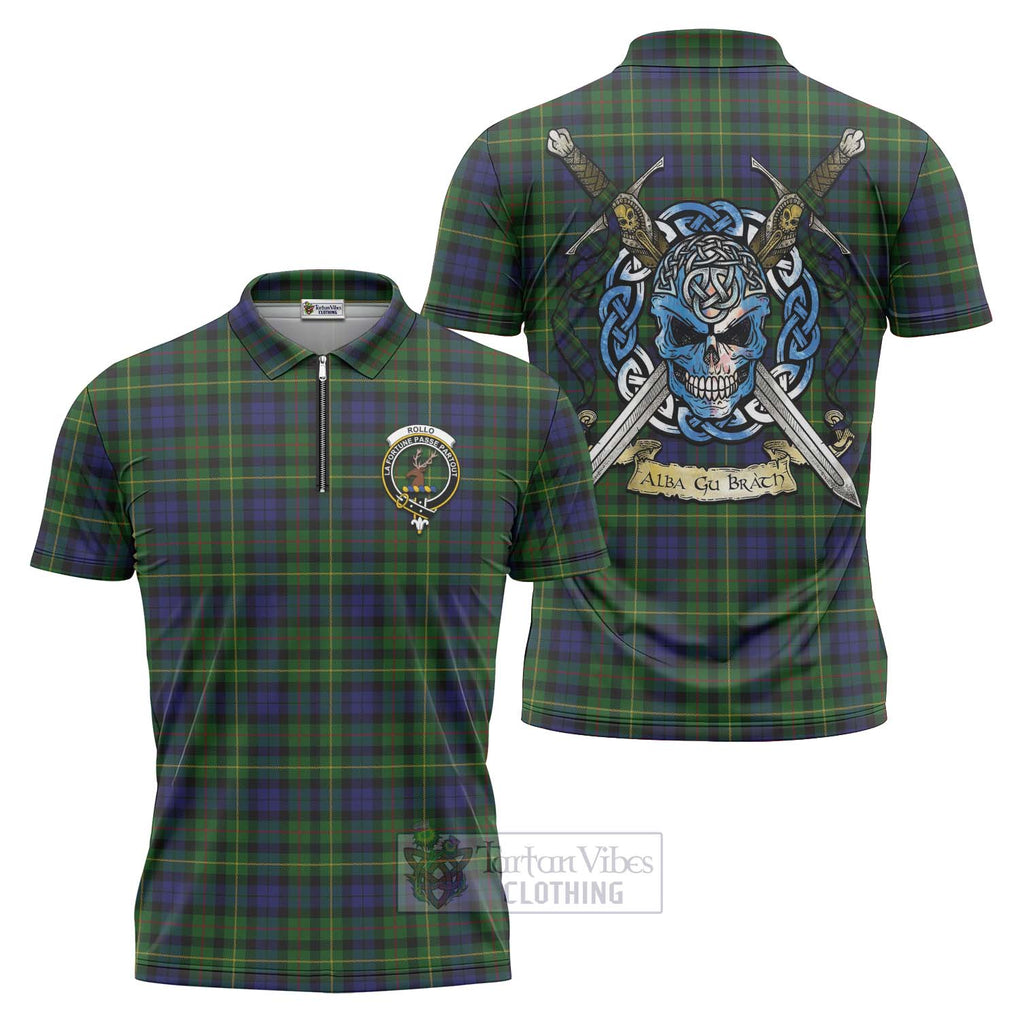Tartan Vibes Clothing Rollo Tartan Zipper Polo Shirt with Family Crest Celtic Skull Style