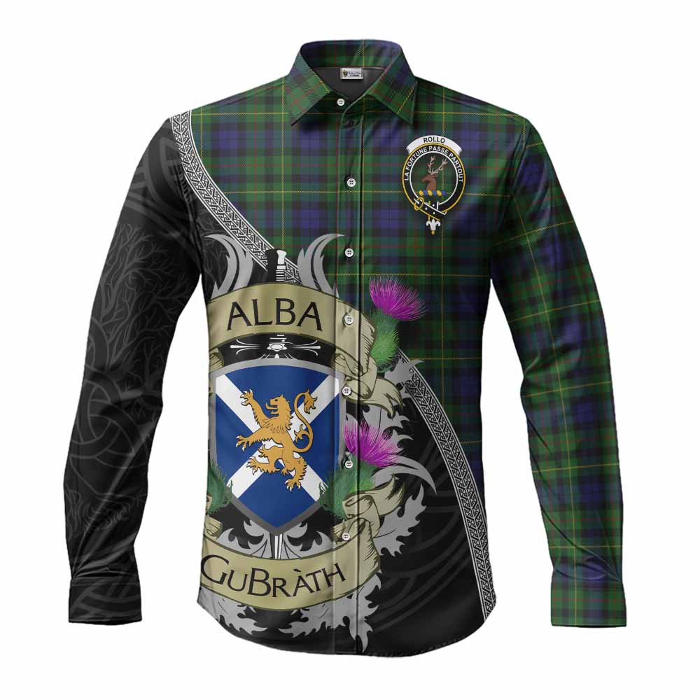 Tartan Vibes Clothing Rollo Tartan Family Crest Long Sleeve Button Shirt Lion Rampant Royal Thistle Shield Celtic Inspired