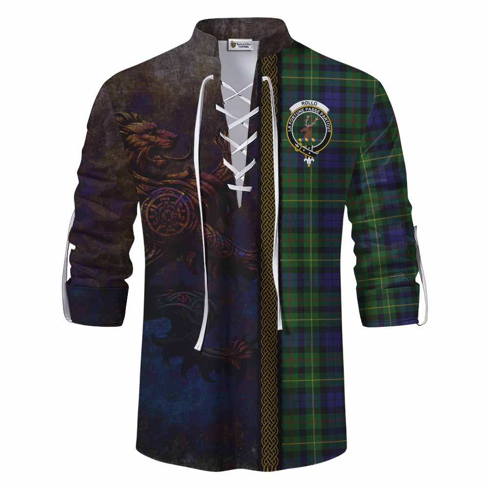 Tartan Vibes Clothing Rollo Tartan Family Crest Ghillie Kilt Shirt Alba Gu Brath Be Brave Lion Ancient Style