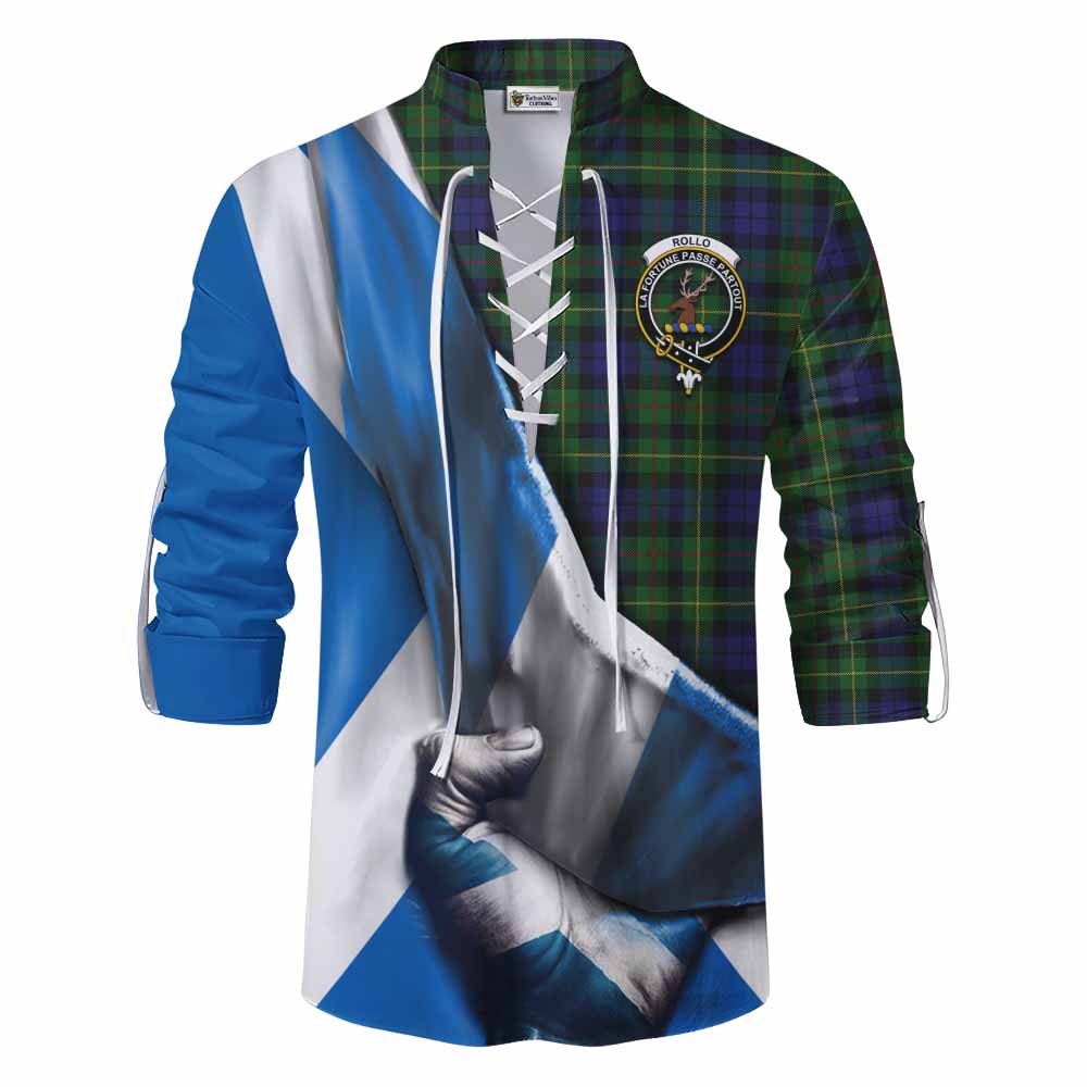 Tartan Vibes Clothing Rollo Tartan Ghillie Kilt Shirt with Family Crest Scotland Patriotic Style