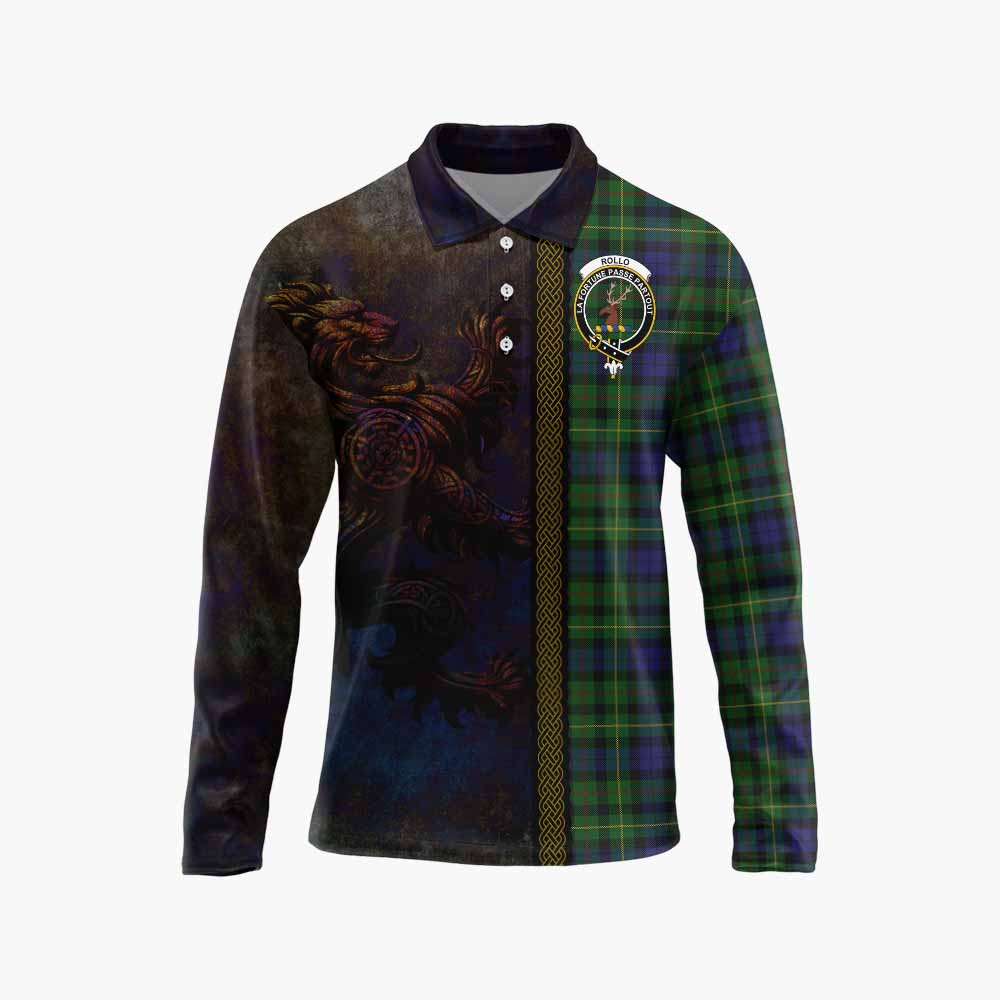 Tartan Vibes Clothing Rollo Tartan Family Crest Long Sleeve Polo Shirt Alba Gu Brath Be Brave Lion Ancient Style