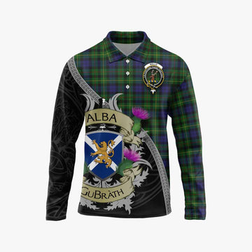 Tartan Vibes Clothing Rollo Tartan Family Crest Long Sleeve Polo Shirt Lion Rampant Royal Thistle Shield Celtic Inspired