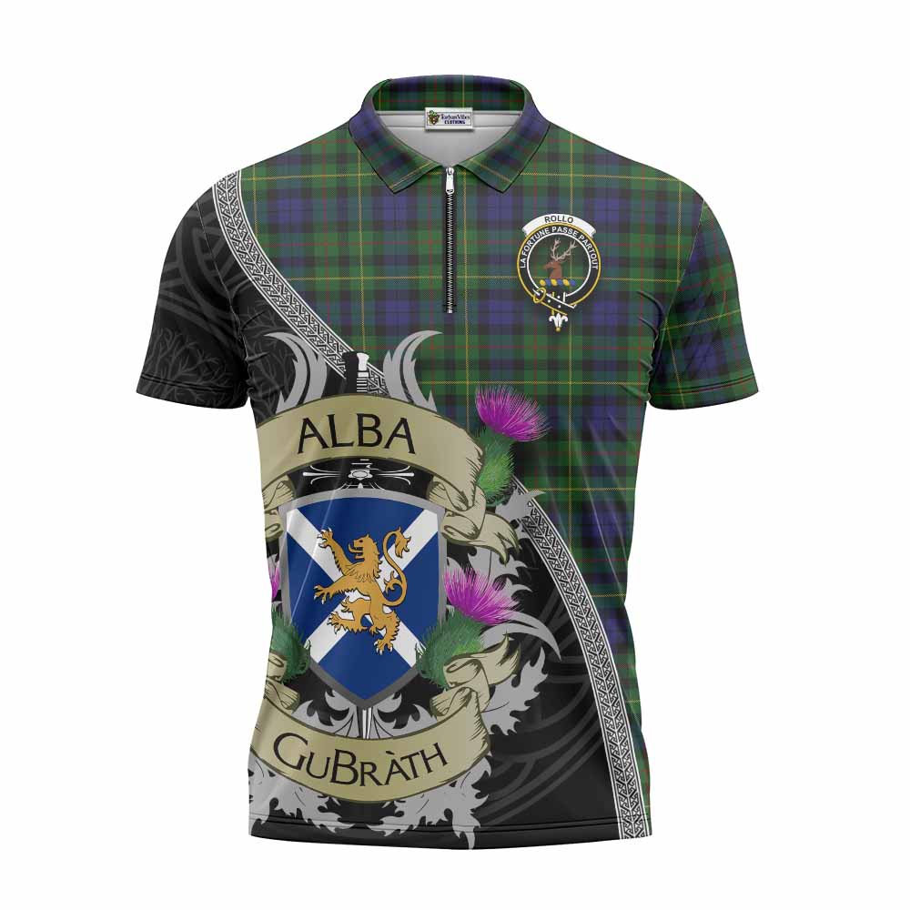 Tartan Vibes Clothing Rollo Tartan Family Crest Zipper Polo Shirt Lion Rampant Royal Thistle Shield Celtic Inspired