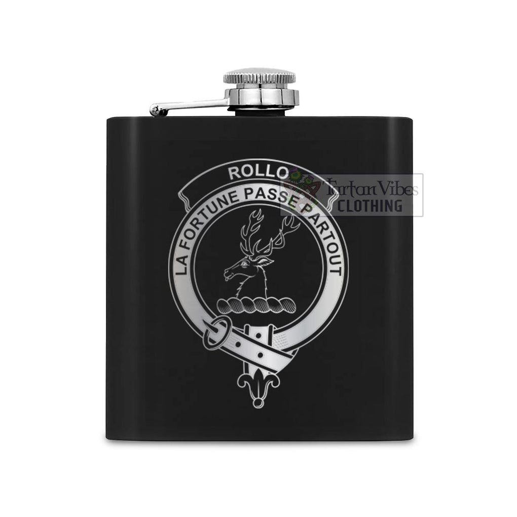 Tartan Vibes Clothing Rollo Crest Hip Flask Set 7oz Black Stainless Steel with A Gift Box