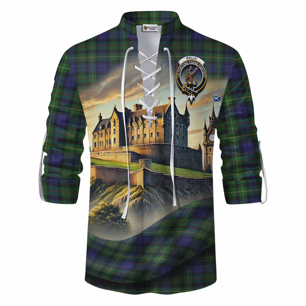 Tartan Vibes Clothing Rollo Tartan Family Crest Ghillie Kilt Shirt with Scottish Ancient Castle Style