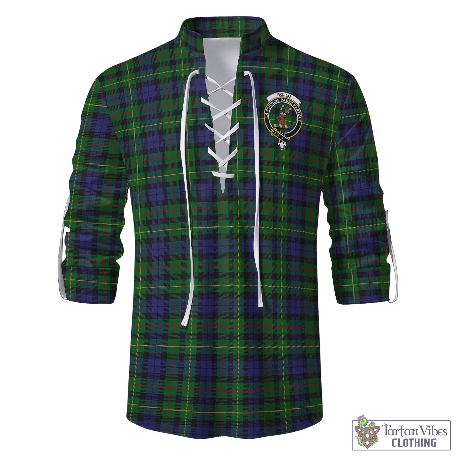 Tartan Vibes Clothing Rollo Tartan Men's Scottish Traditional Jacobite Ghillie Kilt Shirt with Family Crest