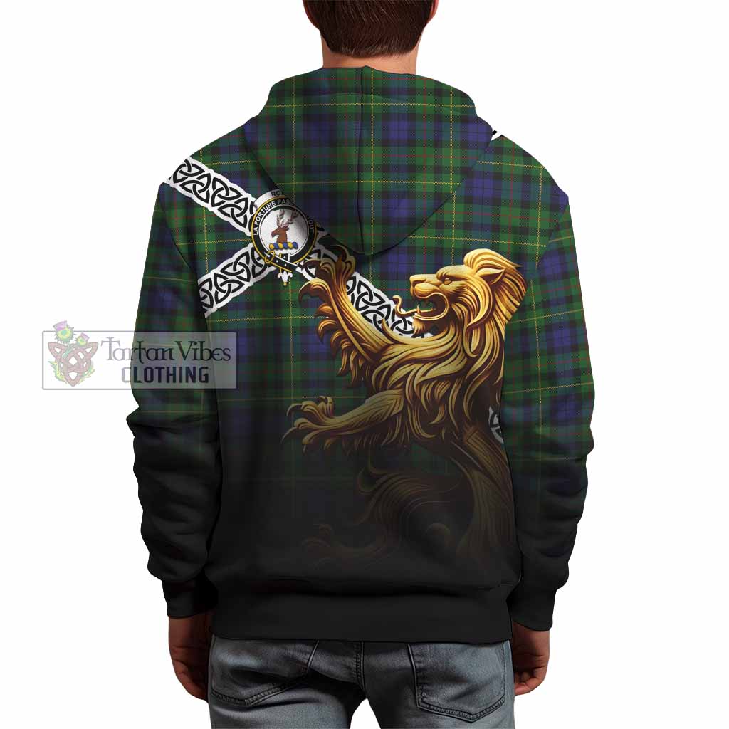 Tartan Vibes Clothing Rollo Crest Tartan Hoodie with Golden Lion Emblem Celtic Style