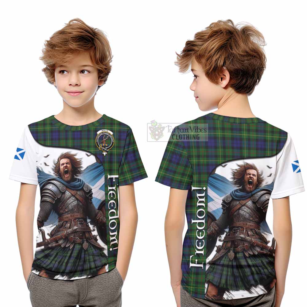 Tartan Vibes Clothing Rollo Crest Tartan Kid T-Shirt Inspired by the Freedom of Scottish Warrior