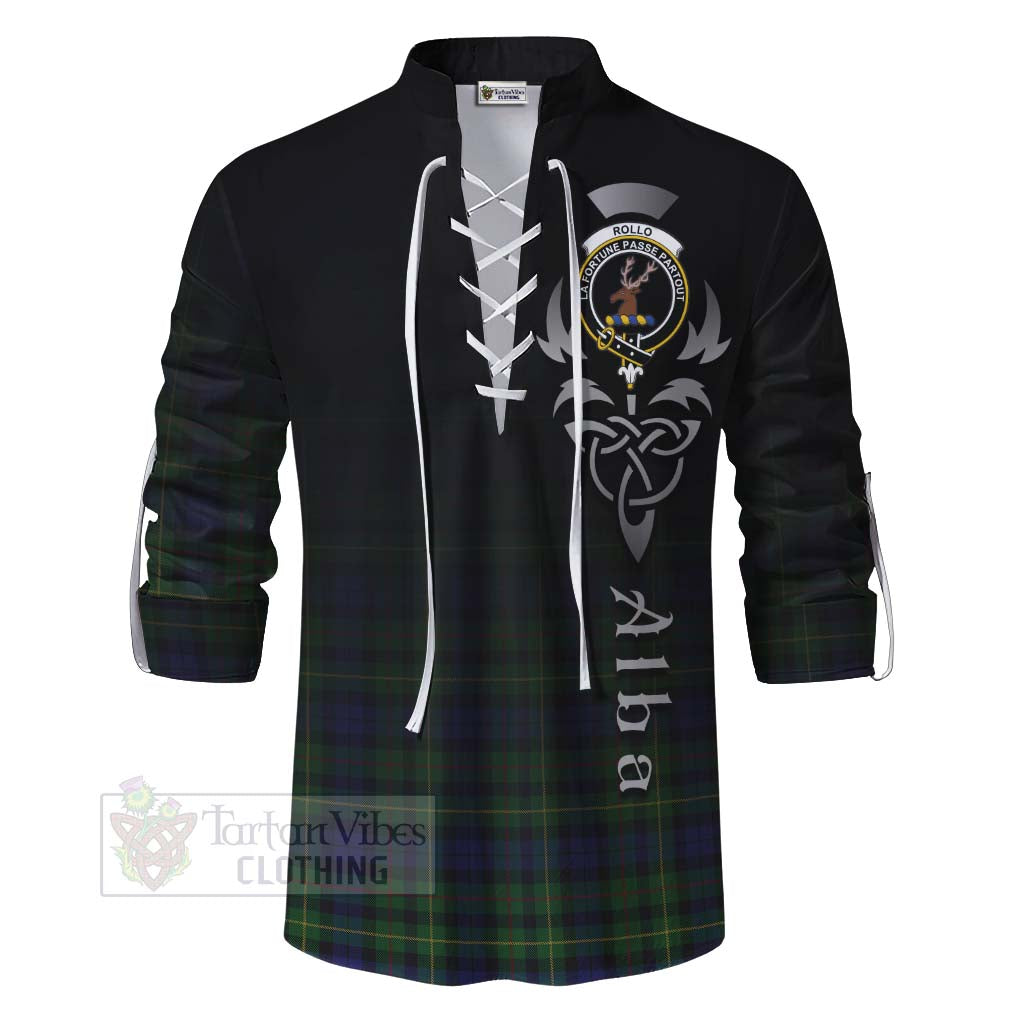 Tartan Vibes Clothing Rollo Tartan Ghillie Kilt Shirt Featuring Alba Gu Brath Family Crest Celtic Inspired