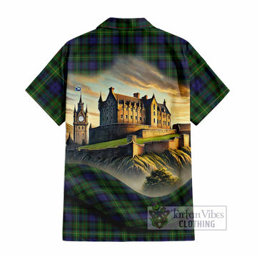 Tartan Vibes Clothing Rollo Tartan Family Crest Short Sleeve Button Shirt with Scottish Ancient Castle Style