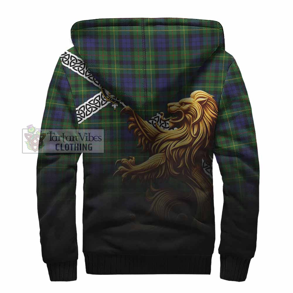 Tartan Vibes Clothing Rollo Crest Tartan Sherpa Hoodie with Golden Lion Emblem Celtic Style