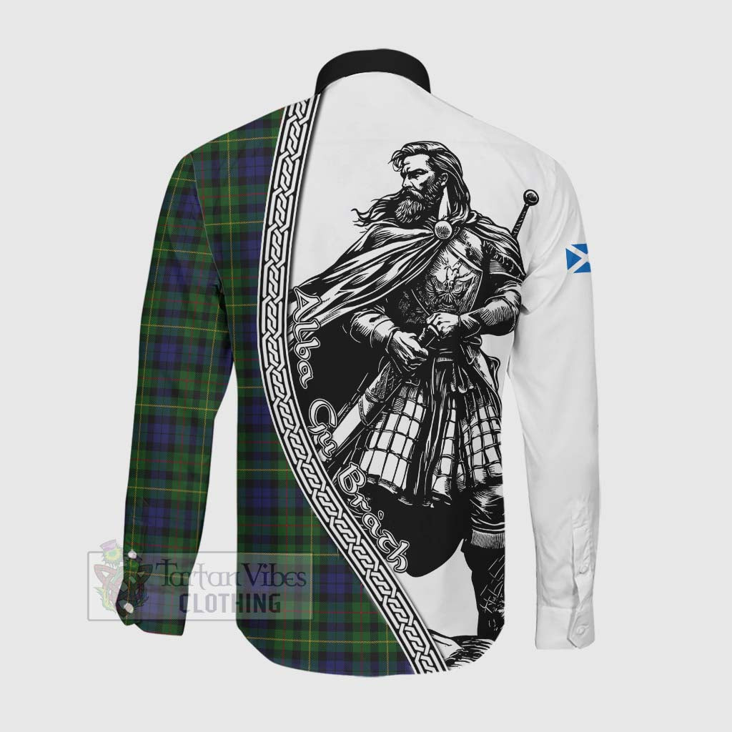 Tartan Vibes Clothing Rollo Tartan Clan Crest Long Sleeve Button Shirt with Highlander Warrior Celtic Style