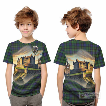 Rollo Tartan Family Crest Kid T-Shirt with Scottish Ancient Castle Style