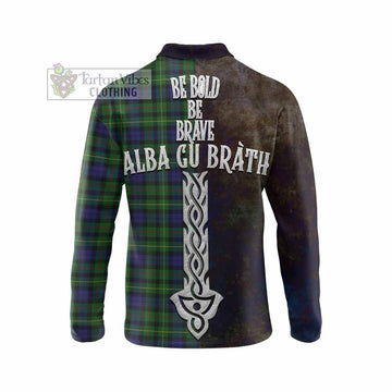 Rollo Tartan Family Crest Long Sleeve Polo Shirt Alba Gu Brath Be Brave Lion Ancient Style