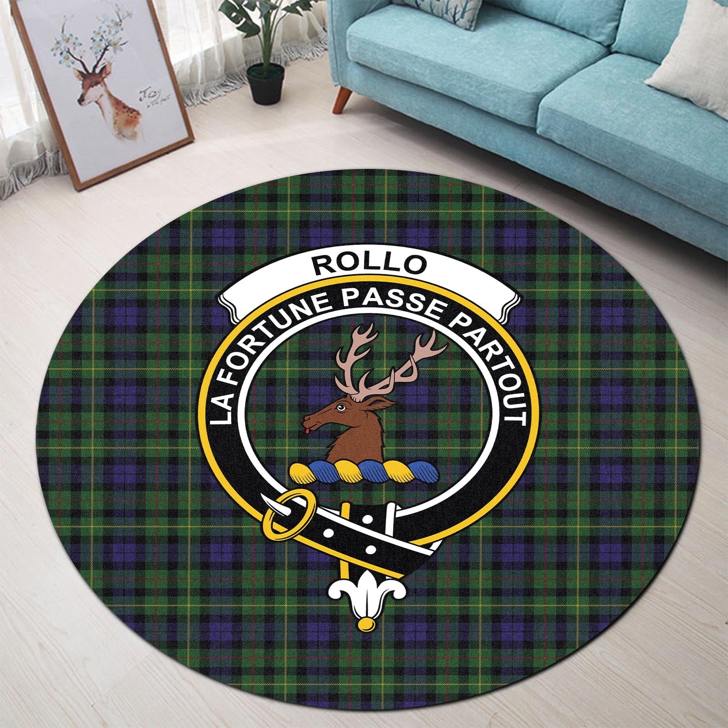 rollo-tartan-round-rug-with-family-crest