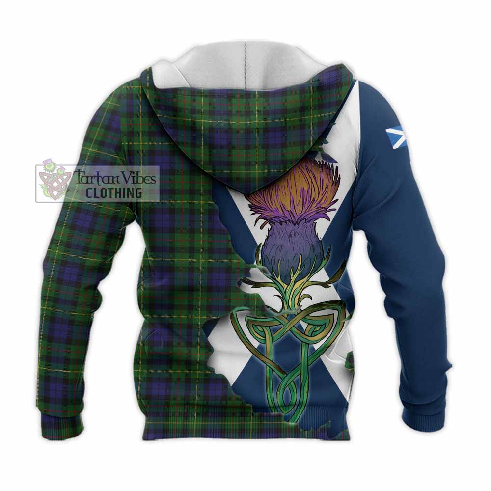 Tartan Vibes Clothing Rollo Tartan Family Crest Knitted Hoodie Scottish Thistle Celtic Inspired