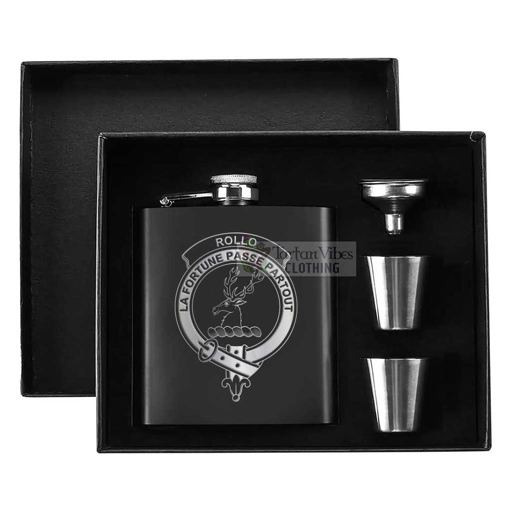 Tartan Vibes Clothing Rollo Crest Hip Flask Set 7oz Black Stainless Steel with A Gift Box