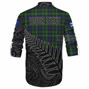 Tartan Vibes Clothing Rollo Crest Tartan Ghillie Kilt Shirt with New Zealand Silver Fern Half Style