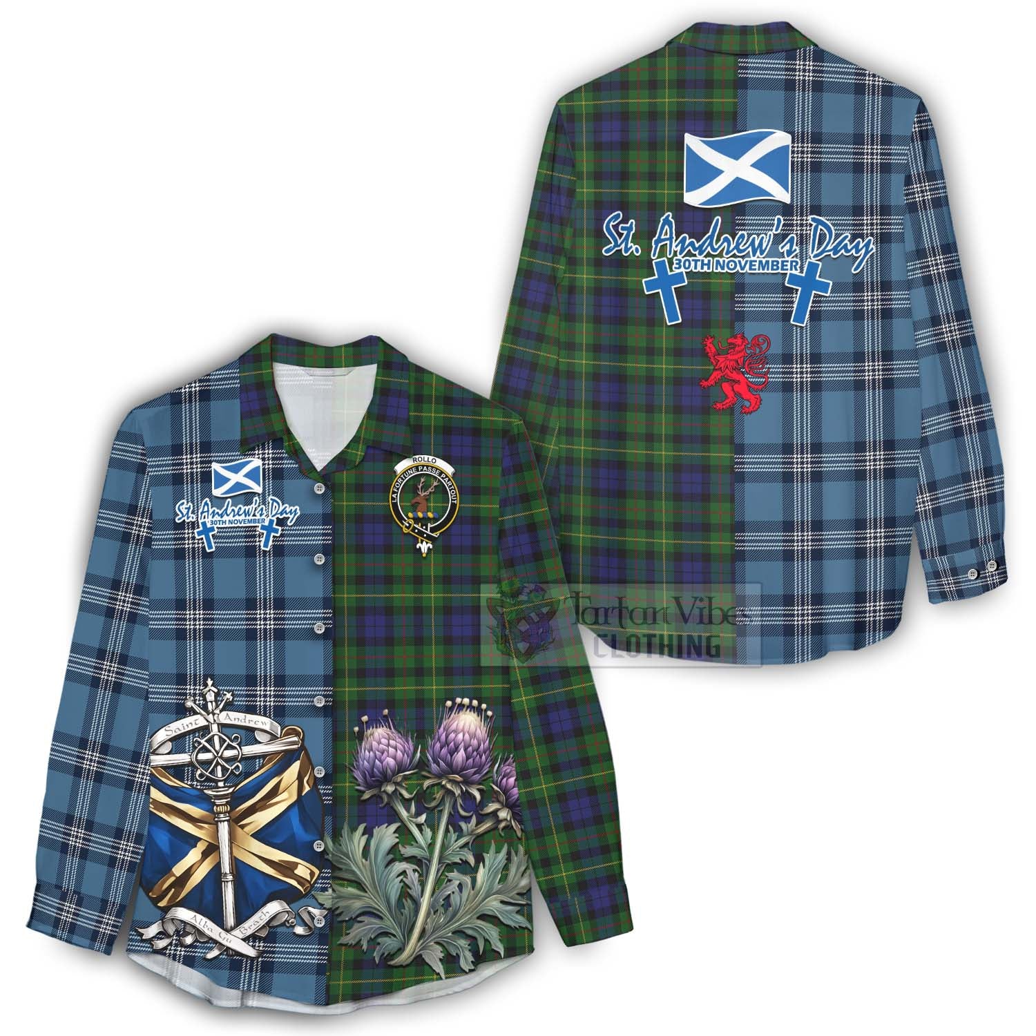 Tartan Vibes Clothing Rollo Tartan Women's Casual Shirt Happy St. Andrew's Day Half Tartan Style