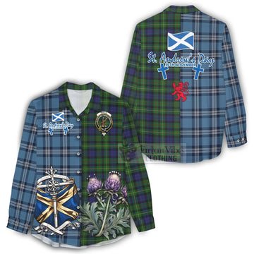 Tartan Vibes Clothing Rollo Tartan Women's Casual Shirt Happy St. Andrew's Day Half Tartan Style