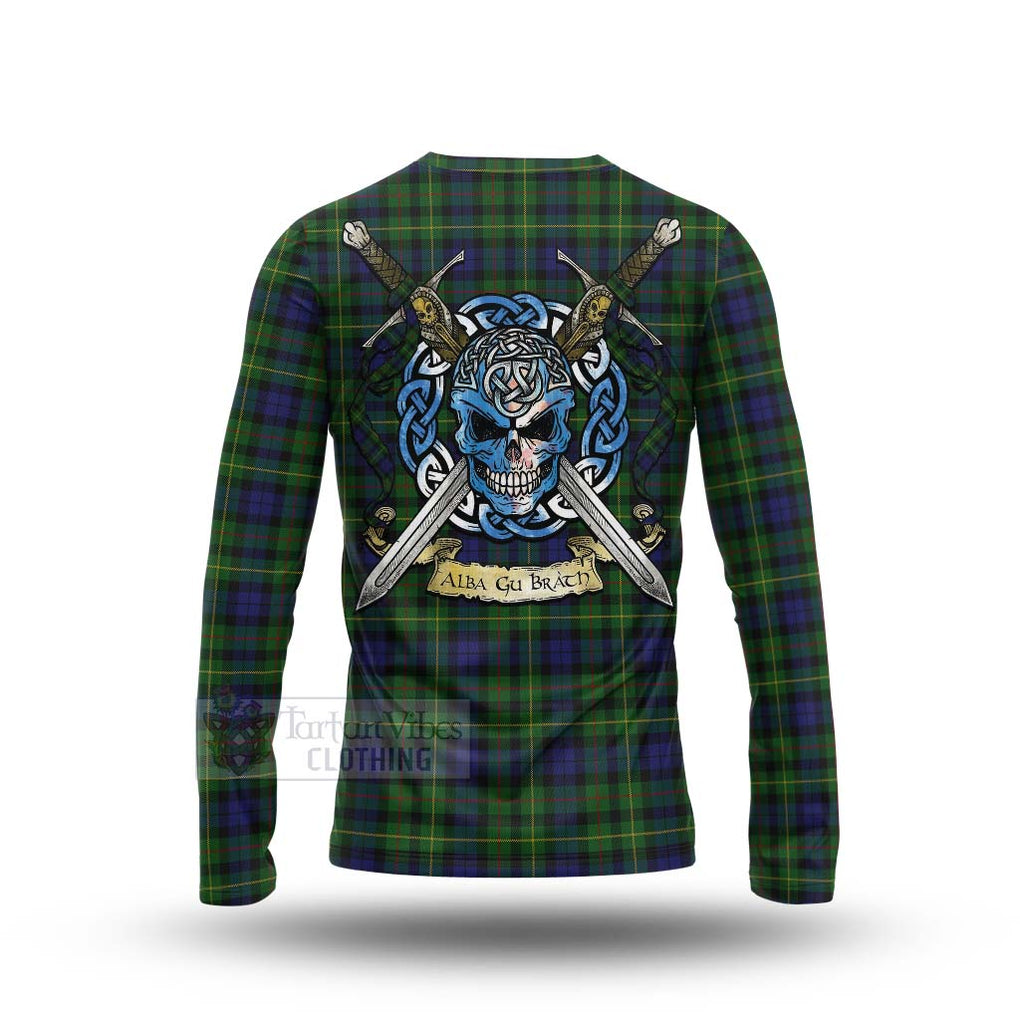 Tartan Vibes Clothing Rollo Tartan Long Sleeve T-Shirt with Family Crest Celtic Skull Style