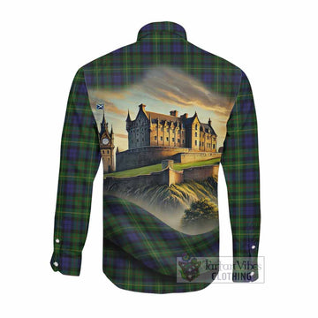 Rollo Tartan Family Crest Long Sleeve Button Shirt with Scottish Ancient Castle Style
