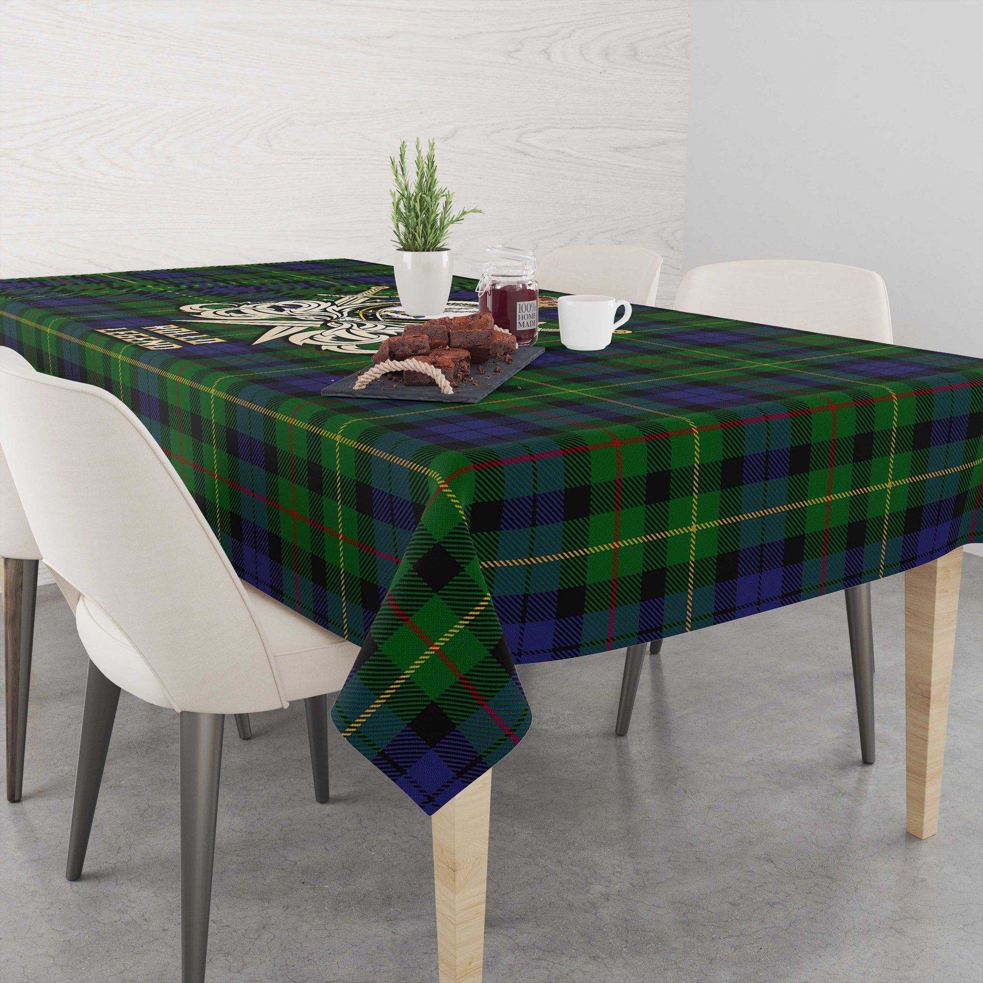 Tartan Vibes Clothing Rollo Tartan Tablecloth with Clan Crest and the Golden Sword of Courageous Legacy