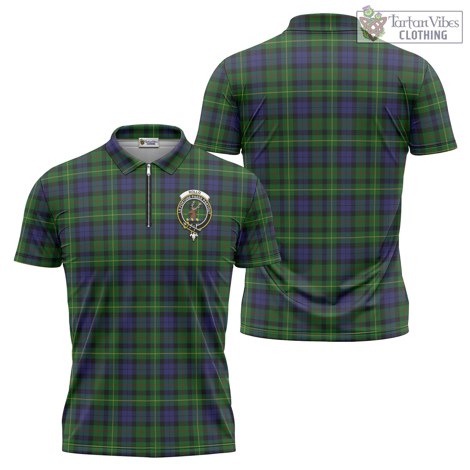 Tartan Vibes Clothing Rollo Tartan Zipper Polo Shirt with Family Crest