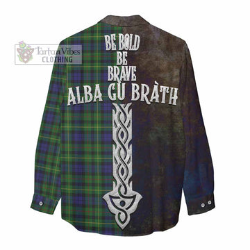 Tartan Vibes Clothing Rollo Tartan Family Crest Women's Casual Shirt Alba Gu Brath Be Brave Lion Ancient Style