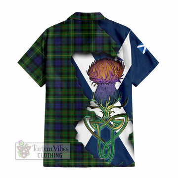Tartan Vibes Clothing Rollo Tartan Family Crest Short Sleeve Button Shirt Scottish Thistle Celtic Inspired