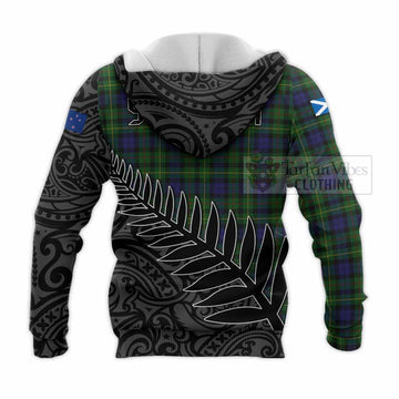 Rollo Crest Tartan Knitted Hoodie with New Zealand Silver Fern Half Style