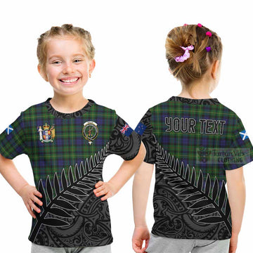 Tartan Vibes Clothing Rollo Crest Tartan Kid T-Shirt with New Zealand Silver Fern Half Style