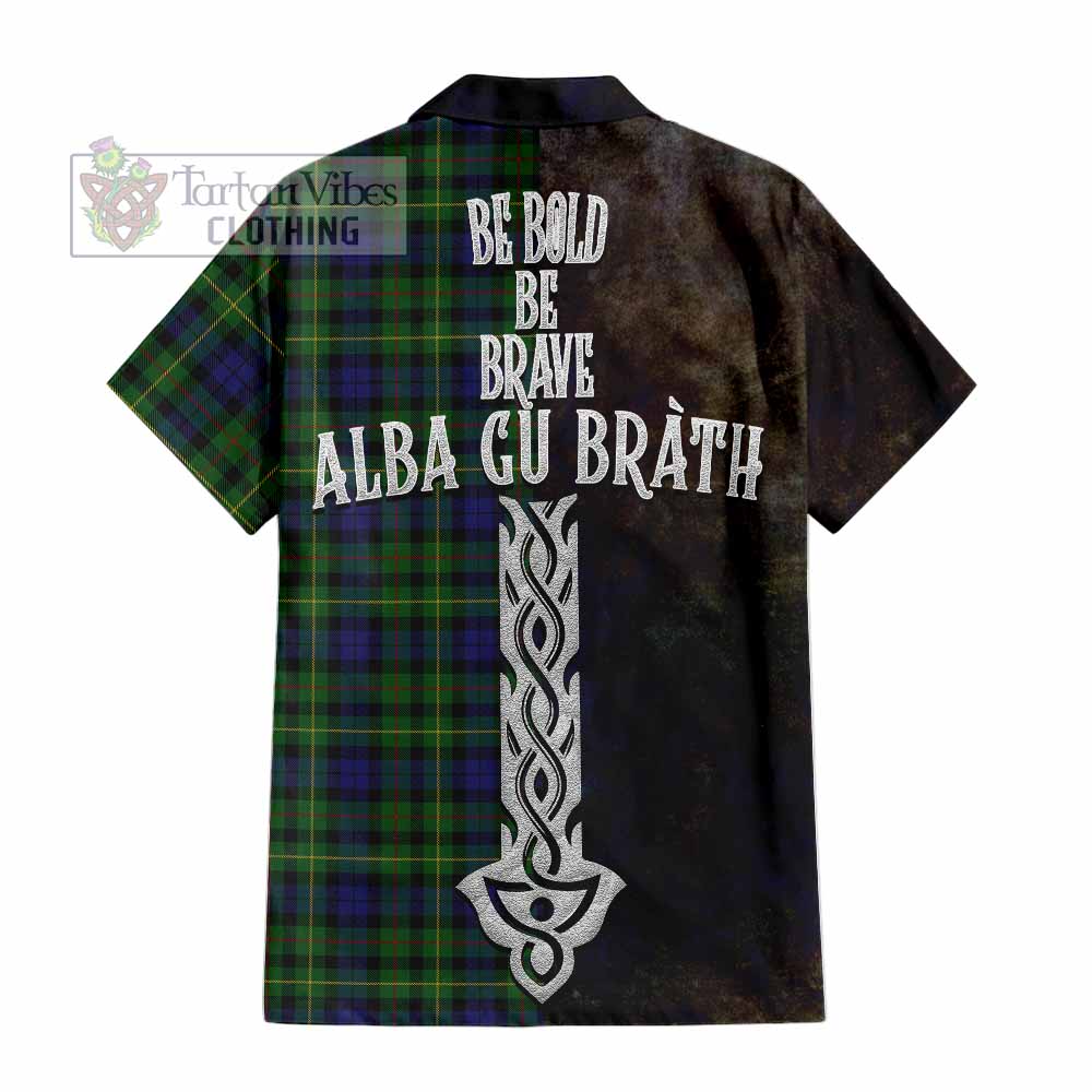 Tartan Vibes Clothing Rollo Tartan Family Crest Short Sleeve Button Shirt Alba Gu Brath Be Brave Lion Ancient Style