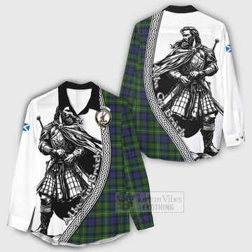 Tartan Vibes Clothing Rollo Tartan Clan Crest Women's Casual Shirt with Highlander Warrior Celtic Style