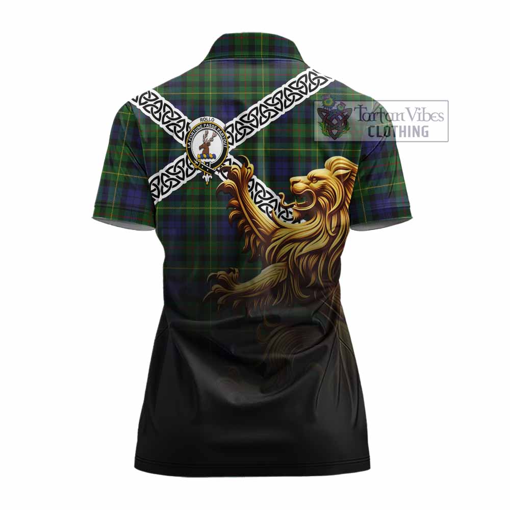 Tartan Vibes Clothing Rollo Crest Tartan Women's Polo Shirt with Golden Lion Emblem Celtic Style