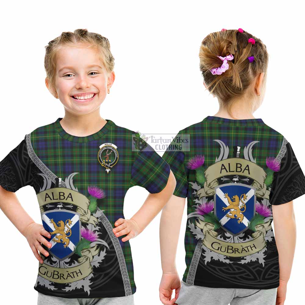 Tartan Vibes Clothing Rollo Tartan Family Crest Kid T-Shirt Lion Rampant Royal Thistle Shield Celtic Inspired