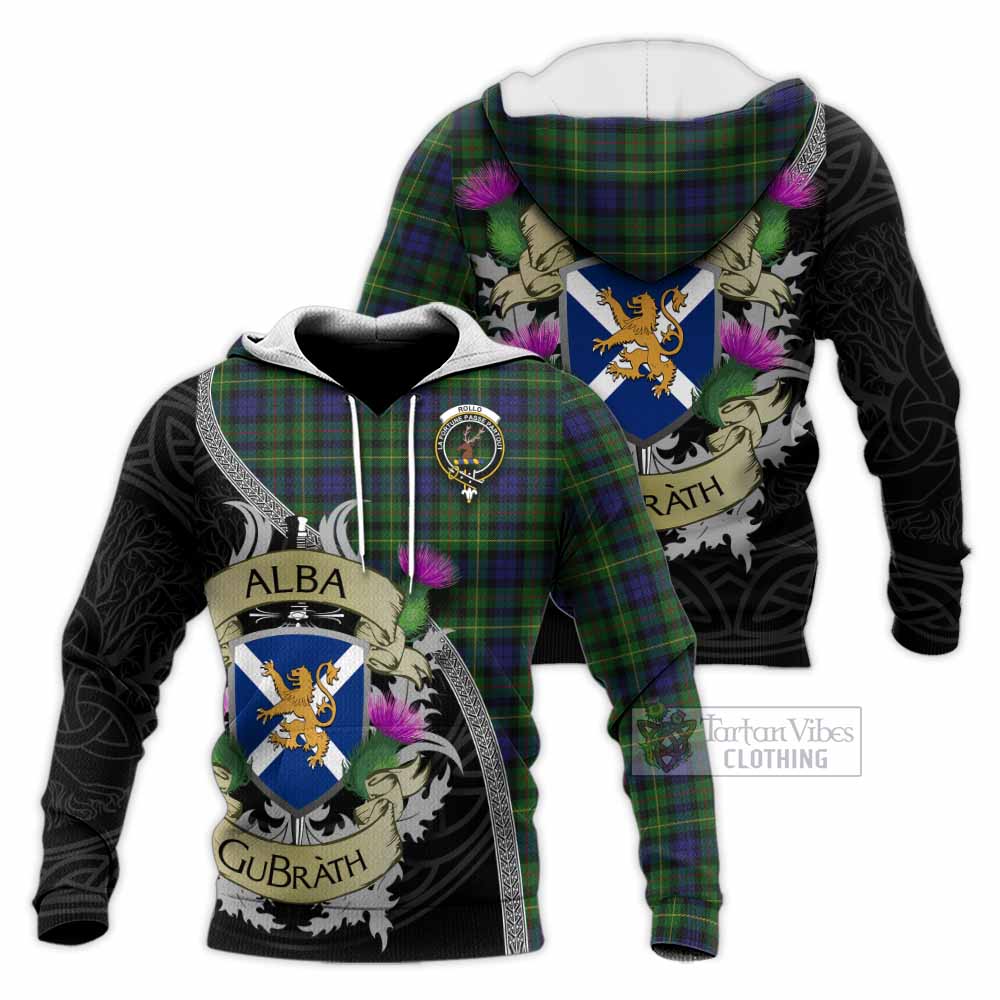 Tartan Vibes Clothing Rollo Tartan Family Crest Knitted Hoodie Lion Rampant Royal Thistle Shield Celtic Inspired