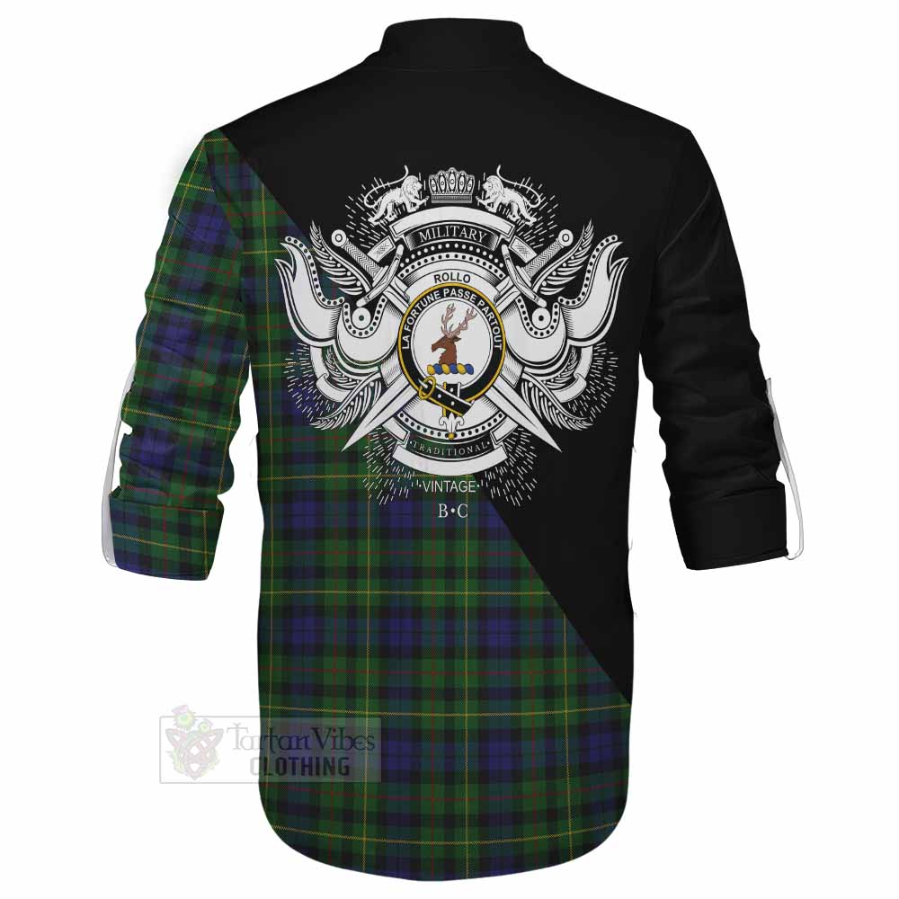 Tartan Vibes Clothing Rollo Tartan Ghillie Kilt Shirt with Family Crest and Military Logo Style