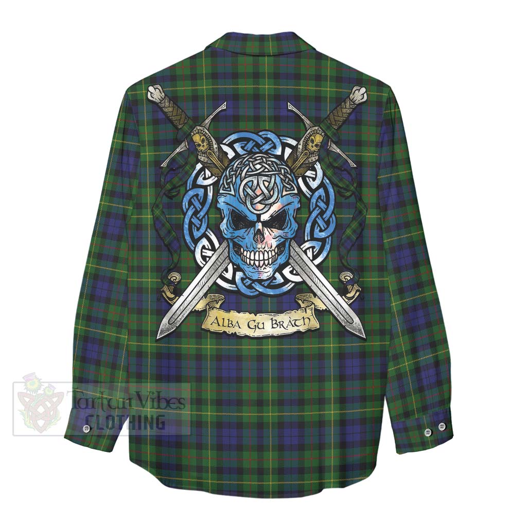 Tartan Vibes Clothing Rollo Tartan Women's Casual Shirt with Family Crest Celtic Skull Style