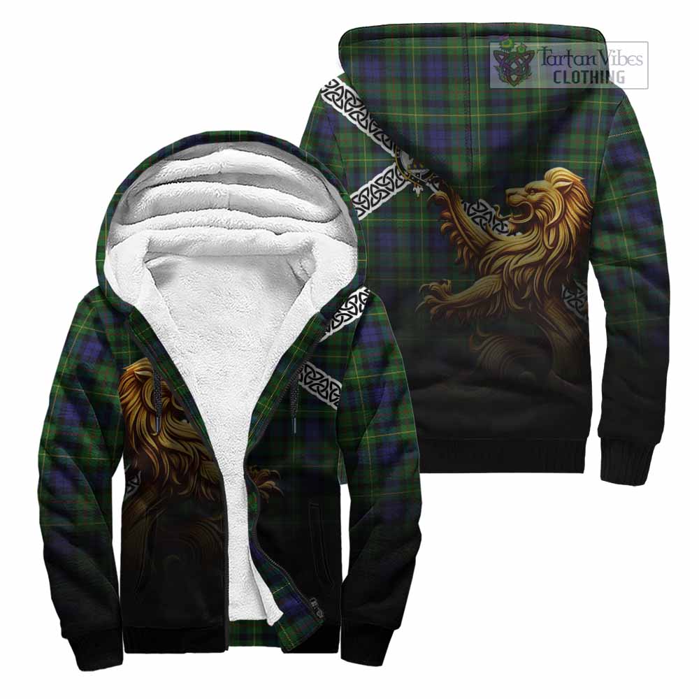 Tartan Vibes Clothing Rollo Crest Tartan Sherpa Hoodie with Golden Lion Emblem Celtic Style