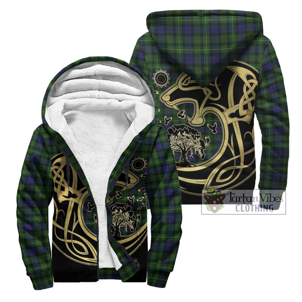 Rollo Tartan Sherpa Hoodie with Family Crest Celtic Wolf Style Unisex - Tartan Vibes Clothing