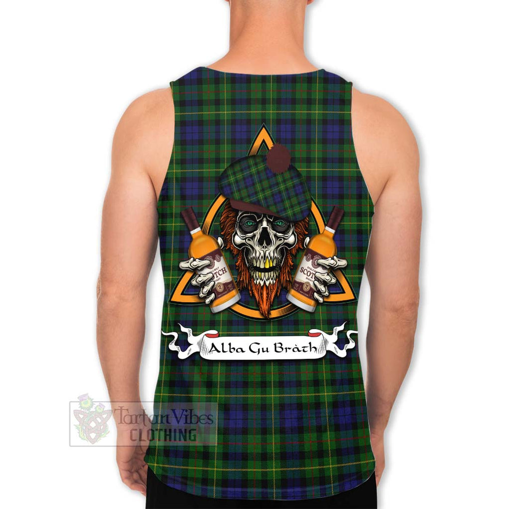 Tartan Vibes Clothing Rollo Tartan Men's Tank Top with Family Crest and Bearded Skull Holding Bottles of Whiskey